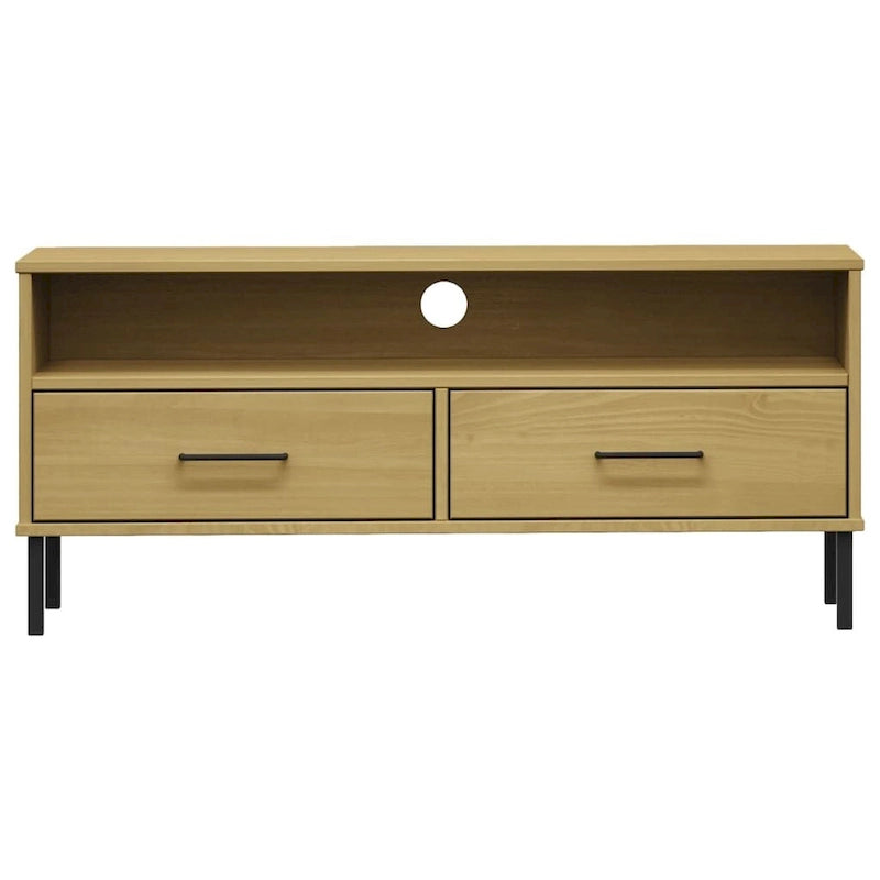 Konsola pod telewizor z litego drewna sosnowego | Styl OSLO | 106x40x46.5 cm | Rustykalno-industrialny