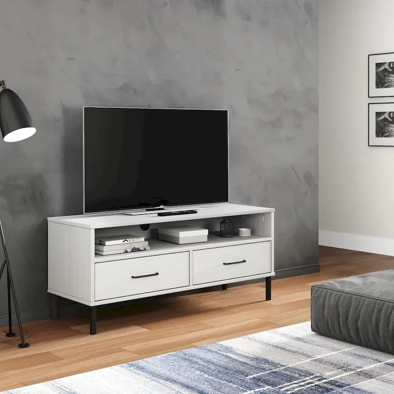 Konsola pod telewizor z litego drewna sosnowego | Styl OSLO | 106x40x46.5 cm | Rustykalno-industrialny