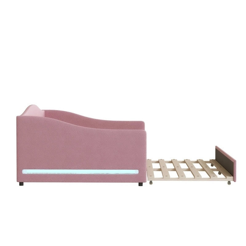 Pluszowa leżanka tapicerowana Teddy w rozmiarze Full z oświetleniem LED i wysuwanym łóżkiem