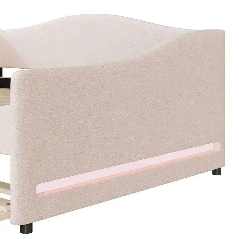 Pluszowa leżanka tapicerowana Teddy w rozmiarze Full z oświetleniem LED i wysuwanym łóżkiem
