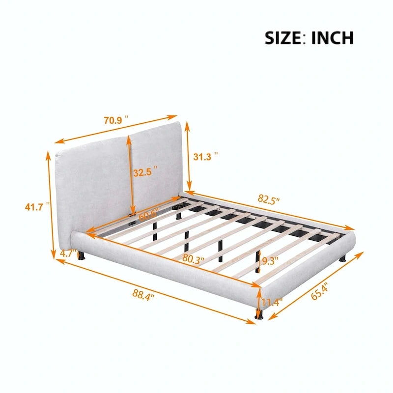 Łóżko platformowe Queen Size z poliestru z dwoma dużymi zagłówkami