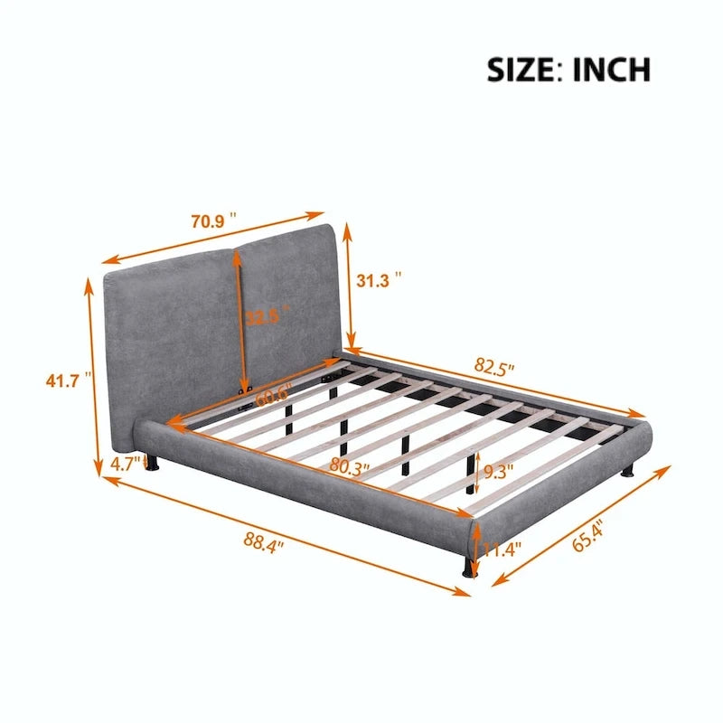 Łóżko platformowe Queen Size z poliestru z dwoma dużymi zagłówkami