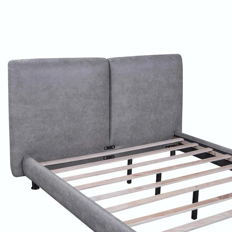 Łóżko platformowe Queen Size z poliestru z dwoma dużymi zagłówkami