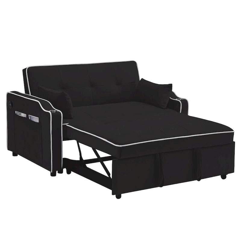 Rozkładana sofa 3 w 1, nowoczesna dwuosobowa aksamitna sofa z wysuwanym łóżkiem