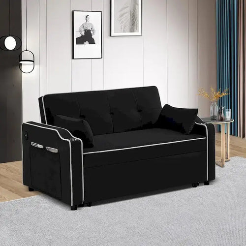 Rozkładana sofa 3 w 1, nowoczesna dwuosobowa aksamitna sofa z wysuwanym łóżkiem
