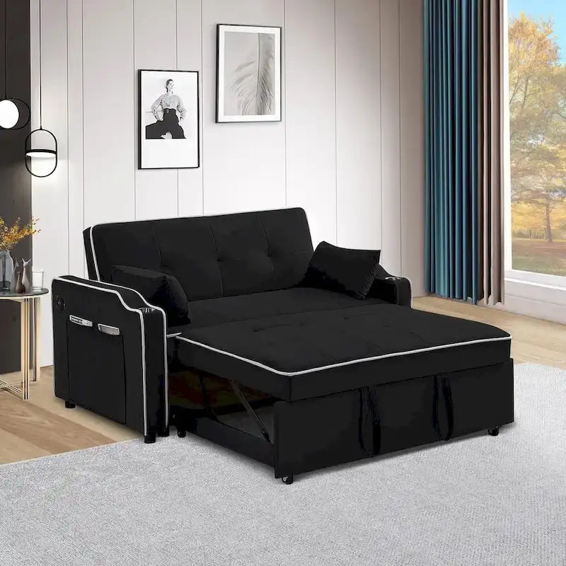 Rozkładana sofa 3 w 1, nowoczesna dwuosobowa aksamitna sofa z wysuwanym łóżkiem