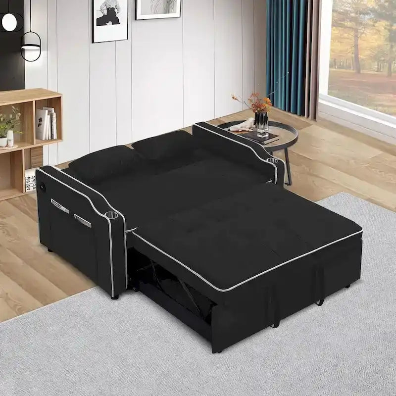 Rozkładana sofa 3 w 1, nowoczesna dwuosobowa aksamitna sofa z wysuwanym łóżkiem