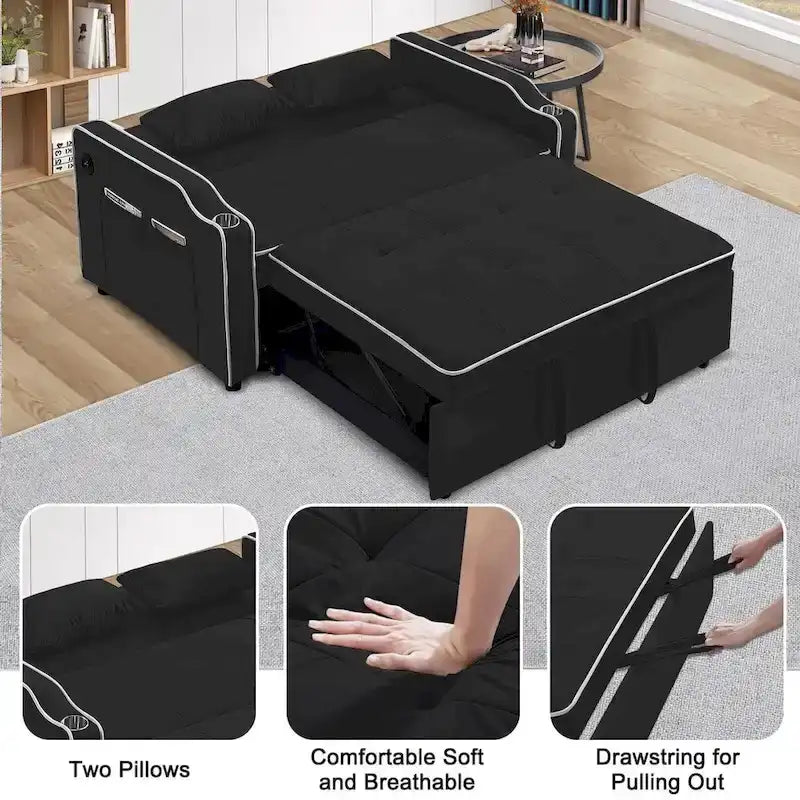 Rozkładana sofa 3 w 1, nowoczesna dwuosobowa aksamitna sofa z wysuwanym łóżkiem