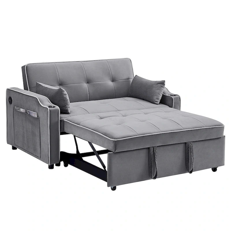Rozkładana sofa 3 w 1, nowoczesna dwuosobowa aksamitna sofa z wysuwanym łóżkiem