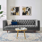 Sofa tapicerowana aksamitem | Pikowanie guzikami w kształcie rombów | Styl glamour art déco | Nogi z drewna kauczukowego | Obciążenie do 400 kg