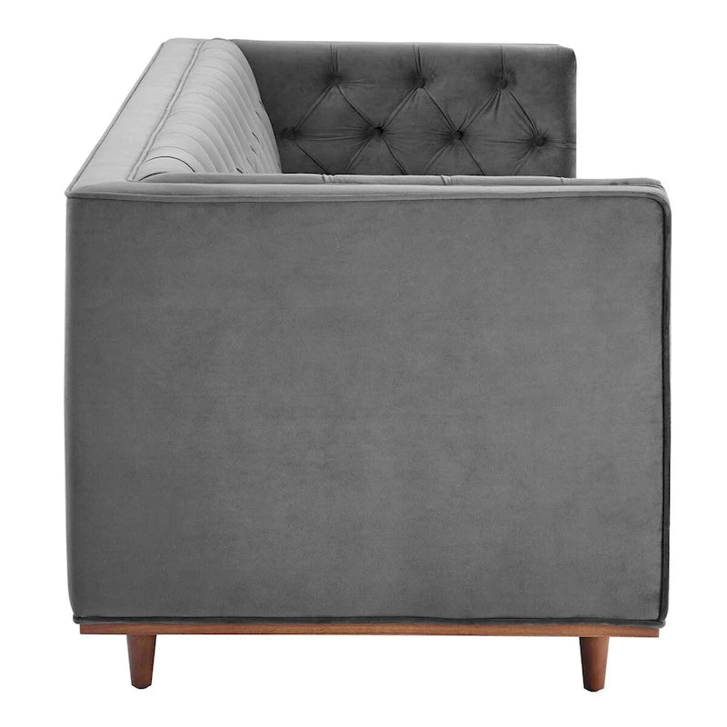 Sofa tapicerowana aksamitem | Pikowanie guzikami w kształcie rombów | Styl glamour art déco | Nogi z drewna kauczukowego | Obciążenie do 400 kg