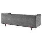 Sofa tapicerowana aksamitem | Pikowanie guzikami w kształcie rombów | Styl glamour art déco | Nogi z drewna kauczukowego | Obciążenie do 400 kg