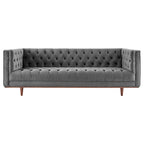 Sofa tapicerowana aksamitem | Pikowanie guzikami w kształcie rombów | Styl glamour art déco | Nogi z drewna kauczukowego | Obciążenie do 400 kg