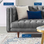 Sofa tapicerowana aksamitem | Pikowanie guzikami w kształcie rombów | Styl glamour art déco | Nogi z drewna kauczukowego | Obciążenie do 400 kg