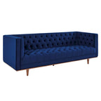 Sofa tapicerowana aksamitem | Pikowanie guzikami w kształcie rombów | Styl glamour art déco | Nogi z drewna kauczukowego | Obciążenie do 400 kg