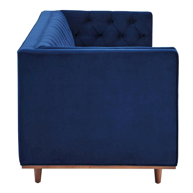 Sofa tapicerowana aksamitem | Pikowanie guzikami w kształcie rombów | Styl glamour art déco | Nogi z drewna kauczukowego | Obciążenie do 400 kg
