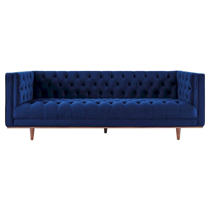 Sofa tapicerowana aksamitem | Pikowanie guzikami w kształcie rombów | Styl glamour art déco | Nogi z drewna kauczukowego | Obciążenie do 400 kg