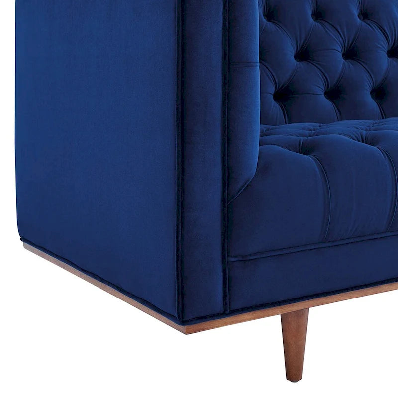 Sofa tapicerowana aksamitem | Pikowanie guzikami w kształcie rombów | Styl glamour art déco | Nogi z drewna kauczukowego | Obciążenie do 400 kg