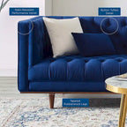Sofa tapicerowana aksamitem | Pikowanie guzikami w kształcie rombów | Styl glamour art déco | Nogi z drewna kauczukowego | Obciążenie do 400 kg