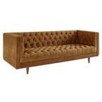 Sofa tapicerowana aksamitem | Pikowanie guzikami w kształcie rombów | Styl glamour art déco | Nogi z drewna kauczukowego | Obciążenie do 400 kg