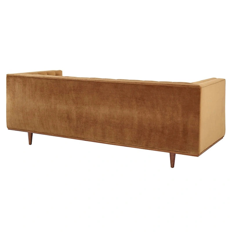 Sofa tapicerowana aksamitem | Pikowanie guzikami w kształcie rombów | Styl glamour art déco | Nogi z drewna kauczukowego | Obciążenie do 400 kg