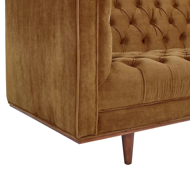 Sofa tapicerowana aksamitem | Pikowanie guzikami w kształcie rombów | Styl glamour art déco | Nogi z drewna kauczukowego | Obciążenie do 400 kg