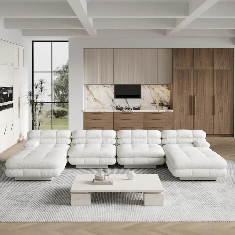 146 Modułowa sofa narożna rozkładana, luksusowy, nowoczesny 6-osobowy zestaw wypoczynkowy w kształcie litery U z otomanami do salonu