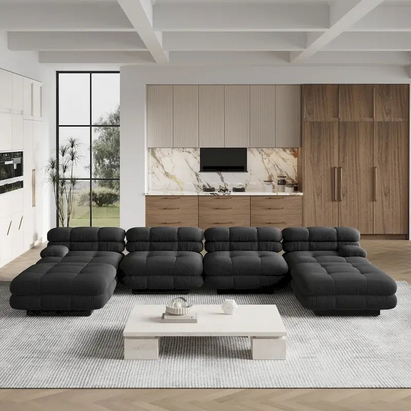 146 Modułowa sofa narożna rozkładana, luksusowy, nowoczesny 6-osobowy zestaw wypoczynkowy w kształcie litery U z otomanami do salonu