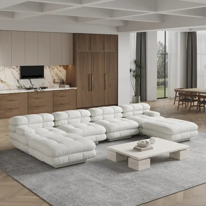 146 Modułowa sofa narożna rozkładana, luksusowy, nowoczesny 6-osobowy zestaw wypoczynkowy w kształcie litery U z otomanami do salonu