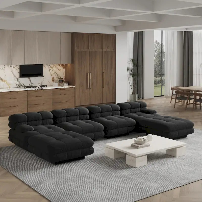 146 Modułowa sofa narożna rozkładana, luksusowy, nowoczesny 6-osobowy zestaw wypoczynkowy w kształcie litery U z otomanami do salonu