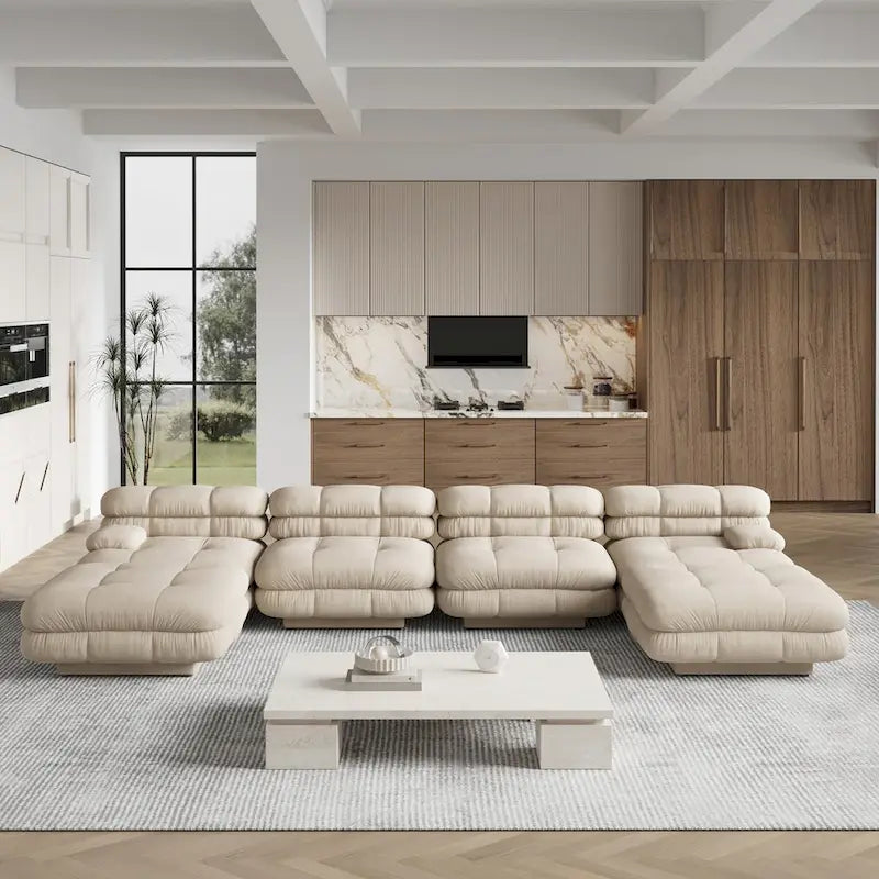 146 Modułowa sofa narożna rozkładana, luksusowy, nowoczesny 6-osobowy zestaw wypoczynkowy w kształcie litery U z otomanami do salonu