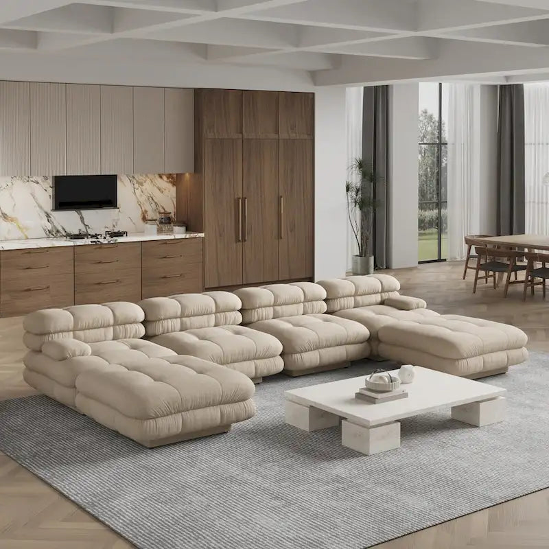 146 Modułowa sofa narożna rozkładana, luksusowy, nowoczesny 6-osobowy zestaw wypoczynkowy w kształcie litery U z otomanami do salonu