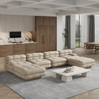 146 Modułowa sofa narożna rozkładana, luksusowy, nowoczesny 6-osobowy zestaw wypoczynkowy w kształcie litery U z otomanami do salonu