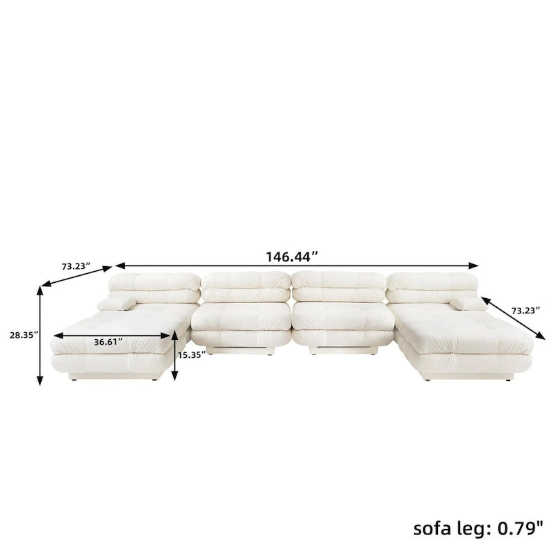 146 Modułowa sofa narożna rozkładana, luksusowy, nowoczesny 6-osobowy zestaw wypoczynkowy w kształcie litery U z otomanami do salonu