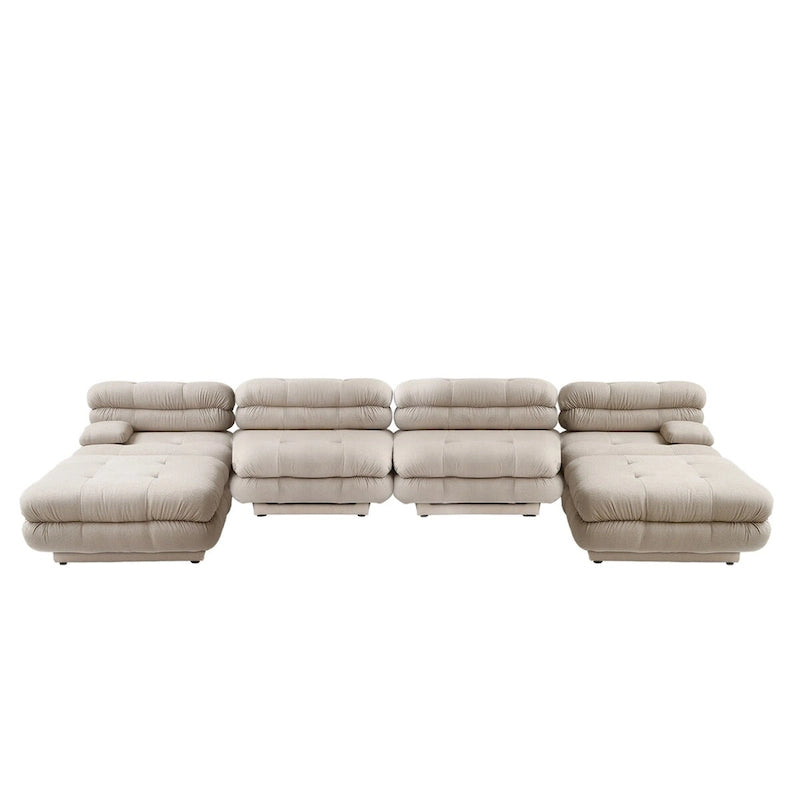 146 Modułowa sofa narożna rozkładana, luksusowy, nowoczesny 6-osobowy zestaw wypoczynkowy w kształcie litery U z otomanami do salonu