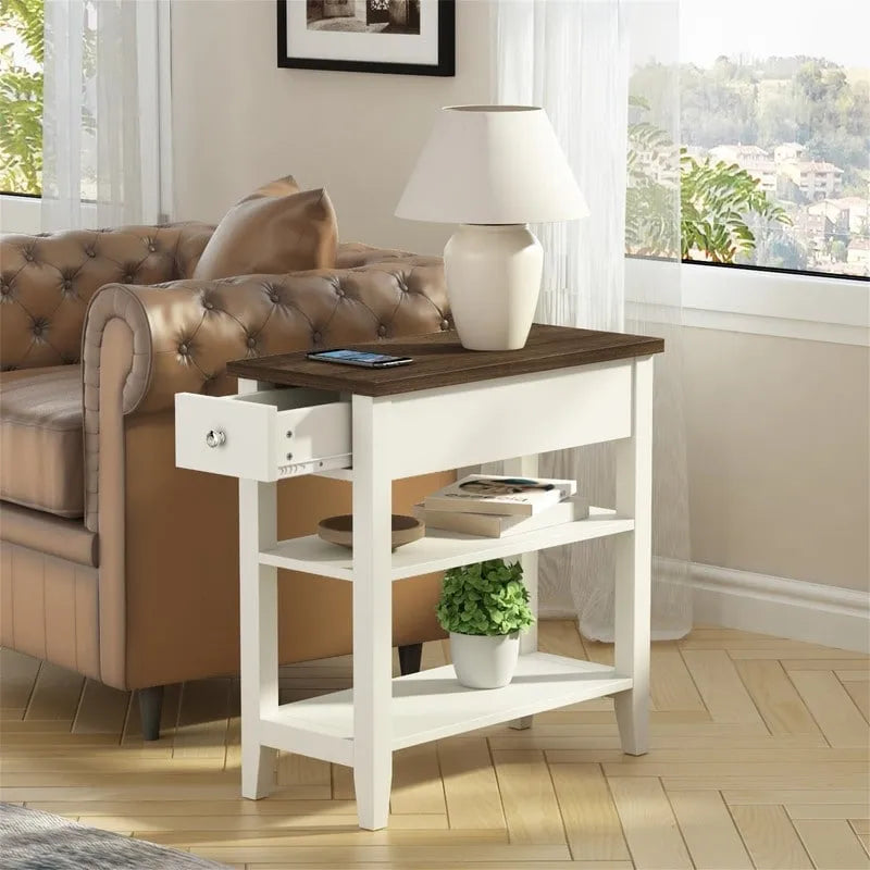 Wąski stolik boczny z szufladą i półką - 11.22D x 23.62W x 24.02H