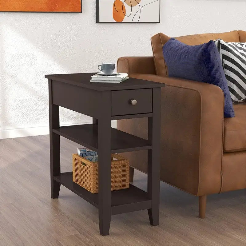 Wąski stolik boczny z szufladą i półką - 11.22D x 23.62W x 24.02H