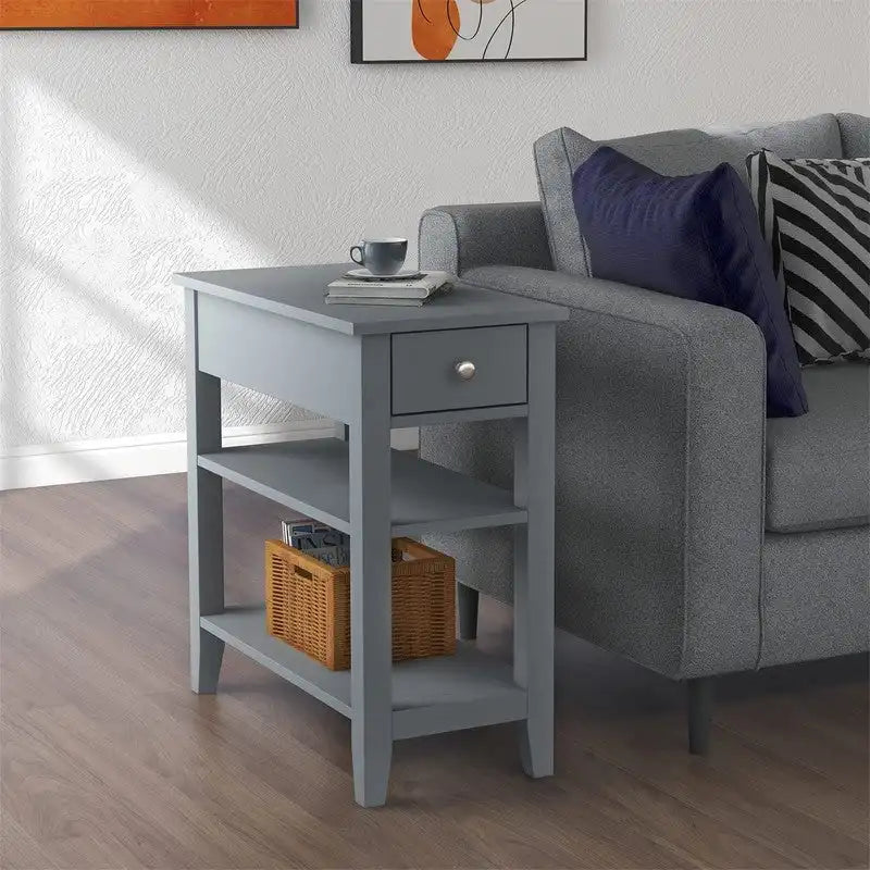 Wąski stolik boczny z szufladą i półką - 11.22D x 23.62W x 24.02H