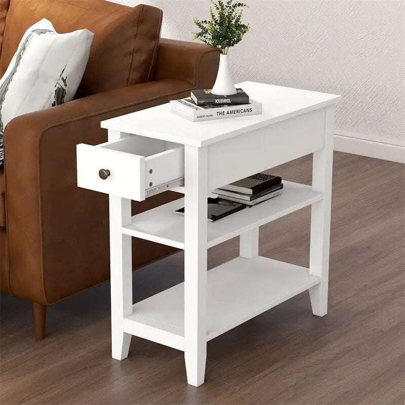 Wąski stolik boczny z szufladą i półką - 11.22D x 23.62W x 24.02H