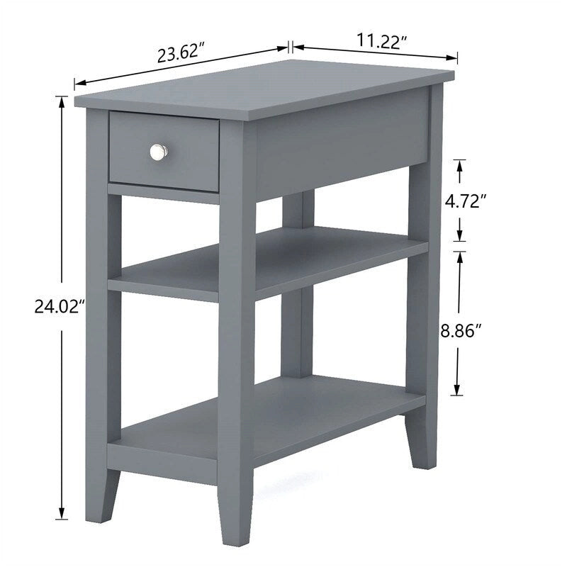 Wąski stolik boczny z szufladą i półką - 11.22D x 23.62W x 24.02H