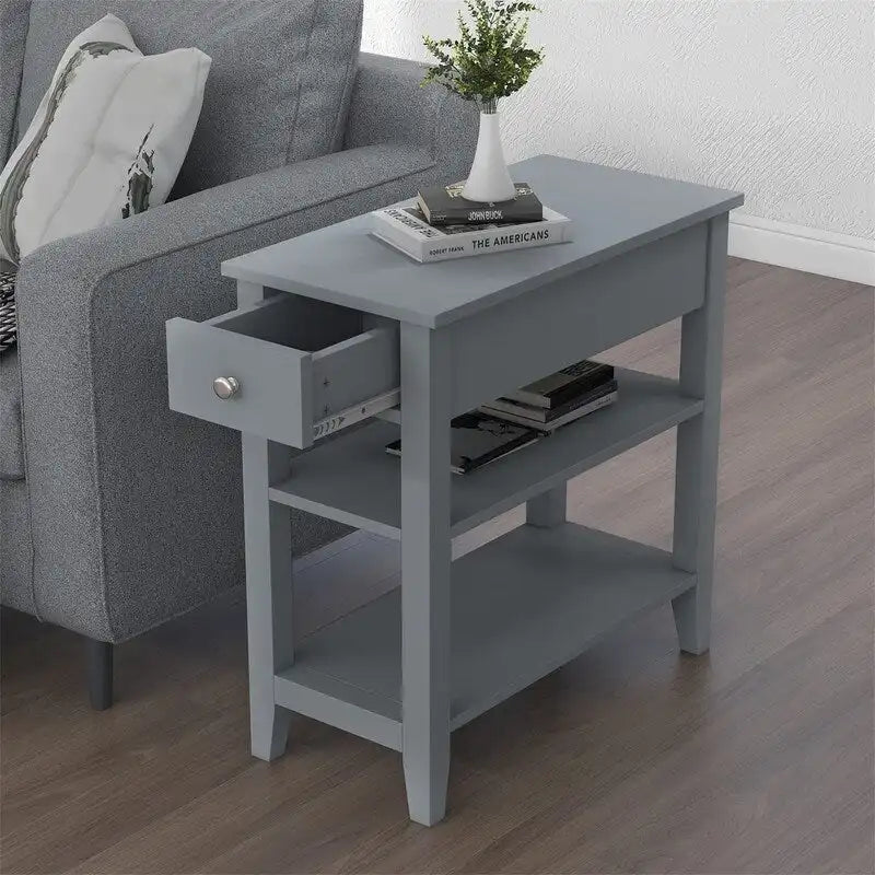 Wąski stolik boczny z szufladą i półką - 11.22D x 23.62W x 24.02H
