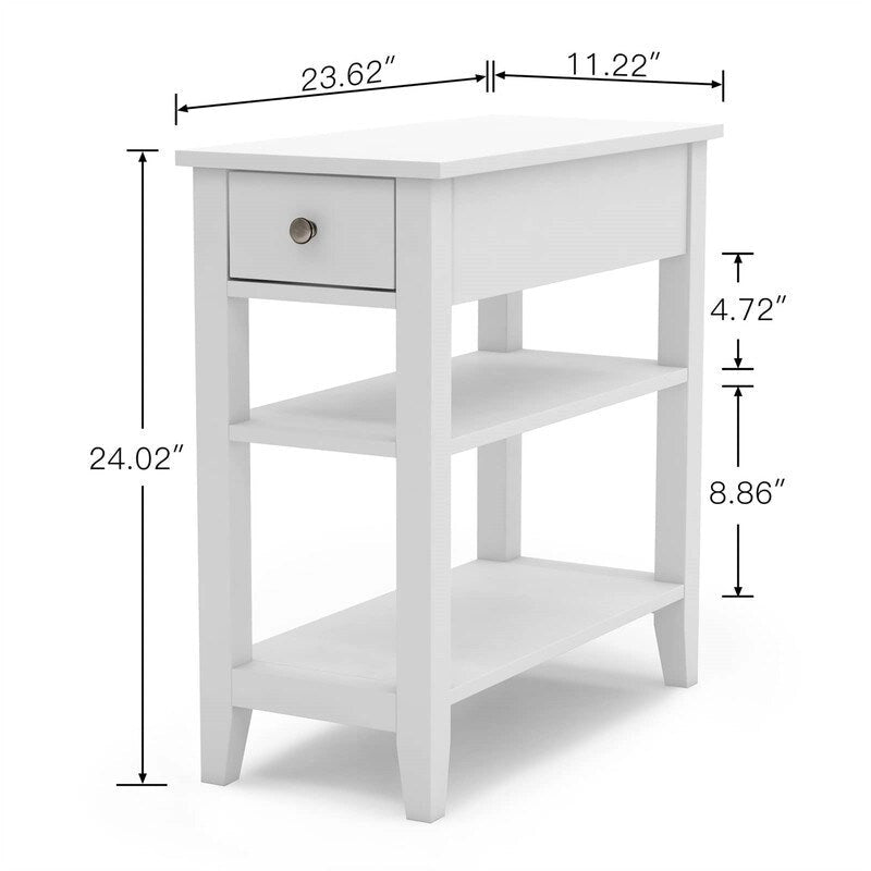 Wąski stolik boczny z szufladą i półką - 11.22D x 23.62W x 24.02H