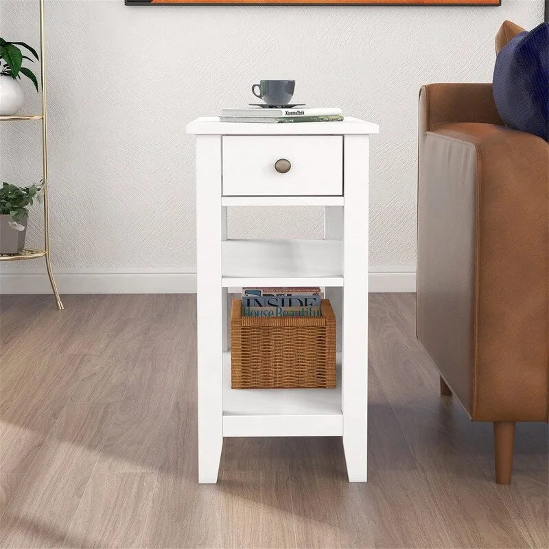 Wąski stolik boczny z szufladą i półką - 11.22D x 23.62W x 24.02H