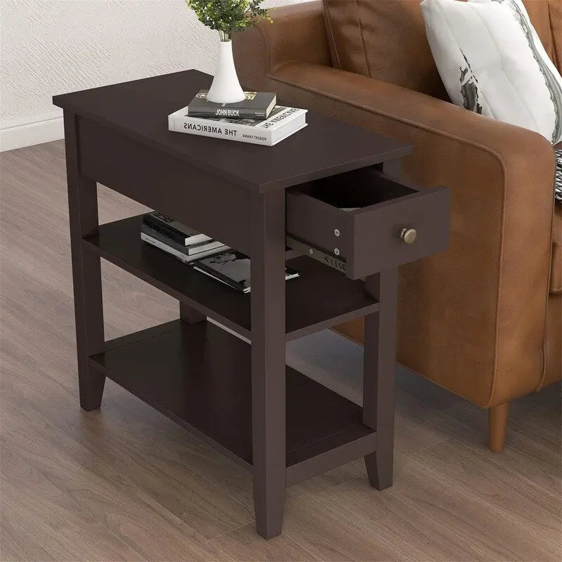 Wąski stolik boczny z szufladą i półką - 11.22D x 23.62W x 24.02H