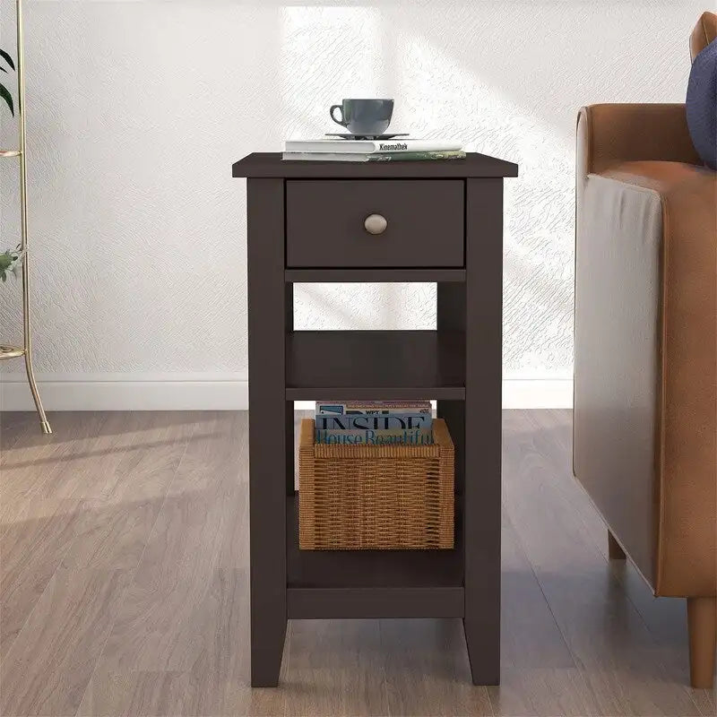 Wąski stolik boczny z szufladą i półką - 11.22D x 23.62W x 24.02H
