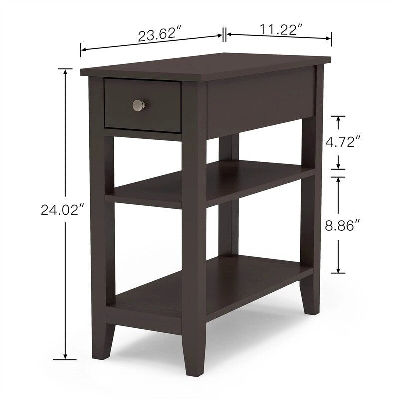 Wąski stolik boczny z szufladą i półką - 11.22D x 23.62W x 24.02H