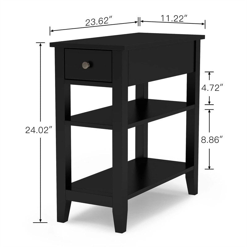 Wąski stolik boczny z szufladą i półką - 11.22D x 23.62W x 24.02H
