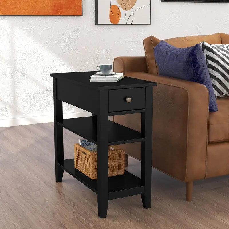Wąski stolik boczny z szufladą i półką - 11.22D x 23.62W x 24.02H
