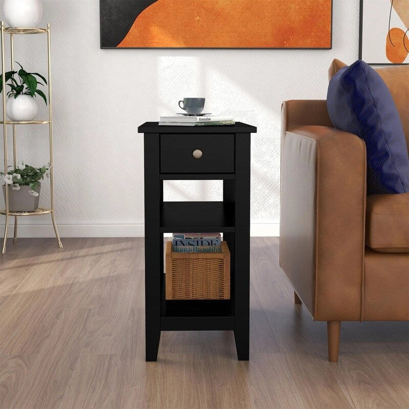 Wąski stolik boczny z szufladą i półką - 11.22D x 23.62W x 24.02H