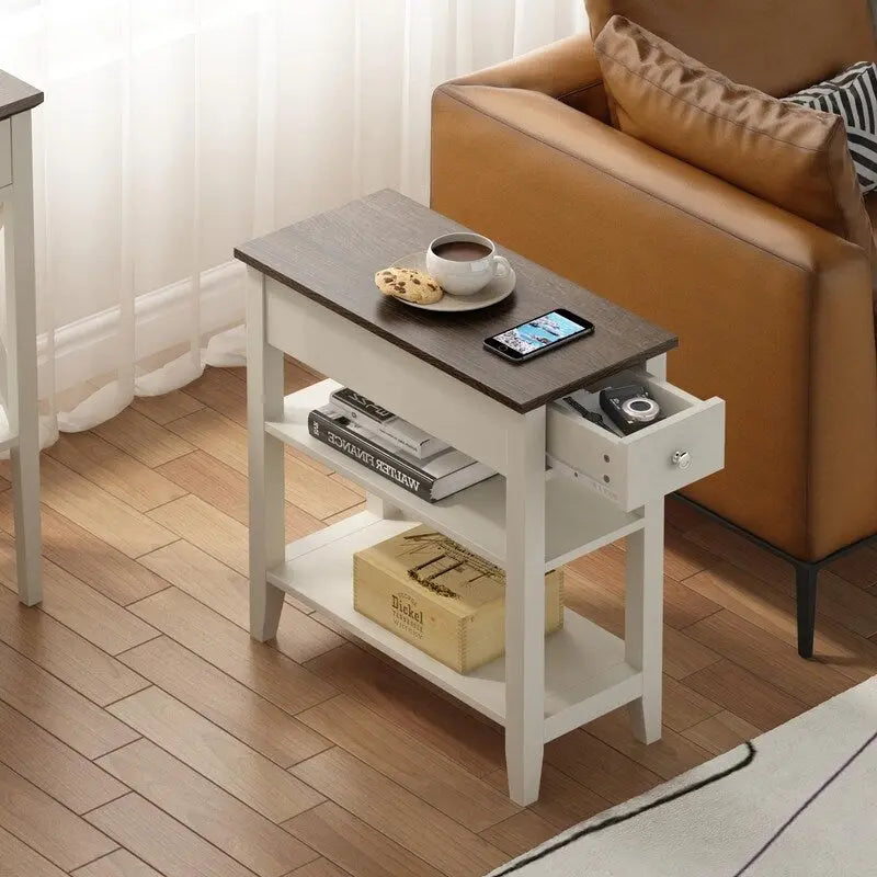 Wąski stolik boczny z szufladą i półką - 11.22D x 23.62W x 24.02H
